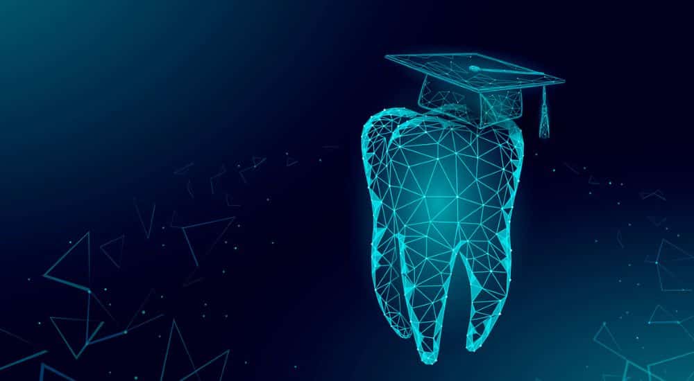 Illustration de dent portant un chapeau de diplômé, DU chirurgiens-dentistes